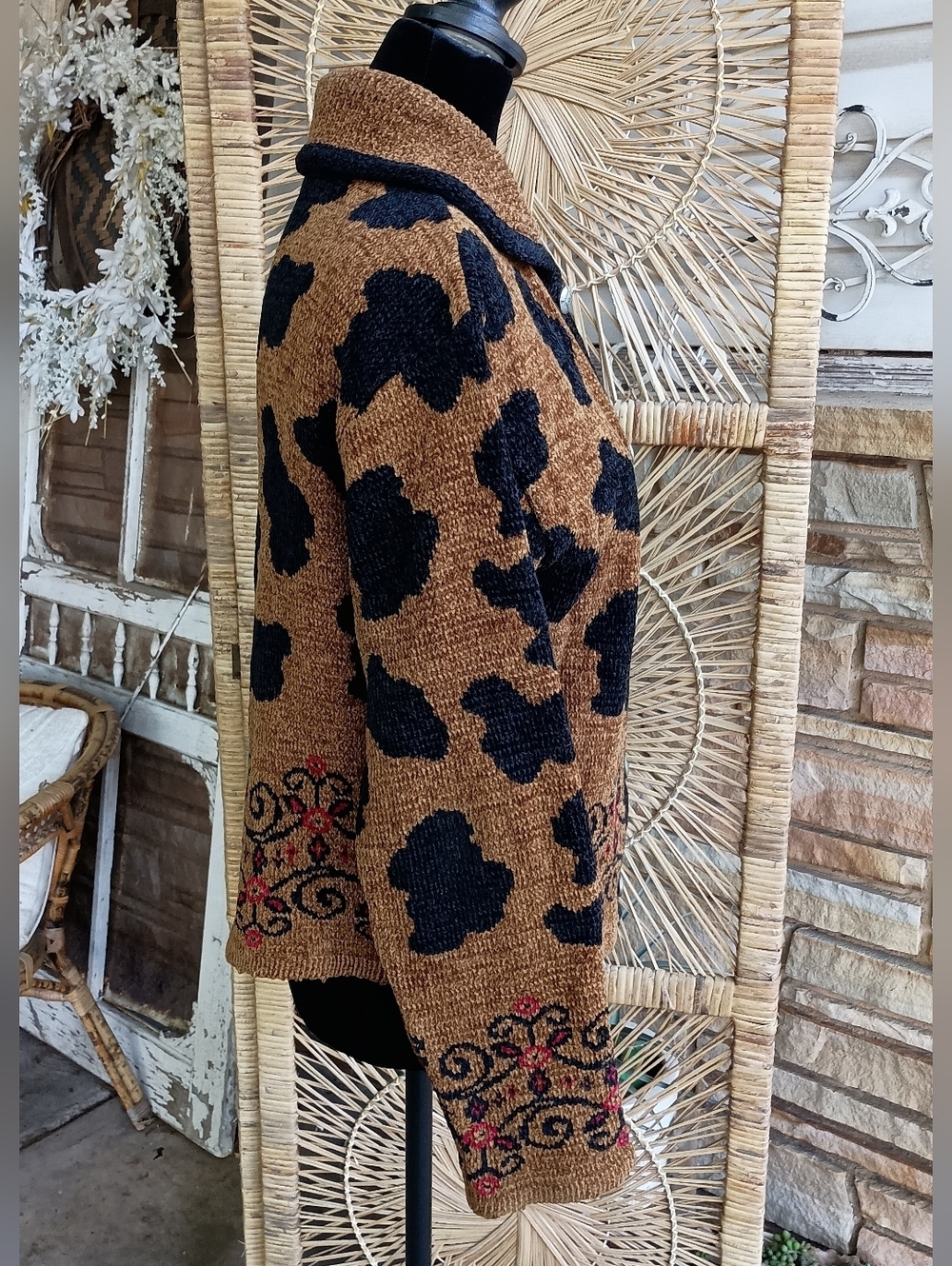 Tsunami Brown and Black Cow Patterned Women's Cardigan Sweater_M - Picture 3 of 8